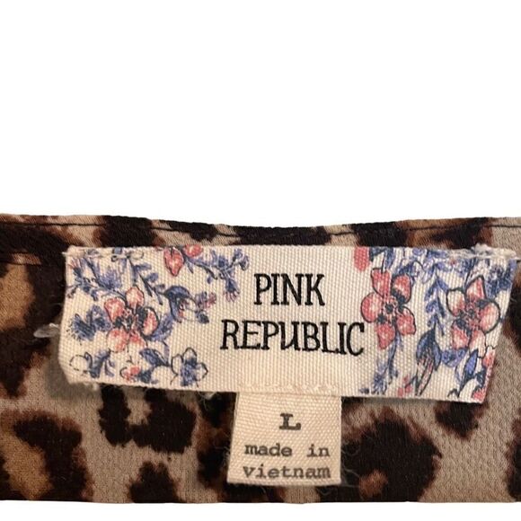 Pink Republic tan cheetah print long sleeve knot detail blouse L - Picture 7 of 9